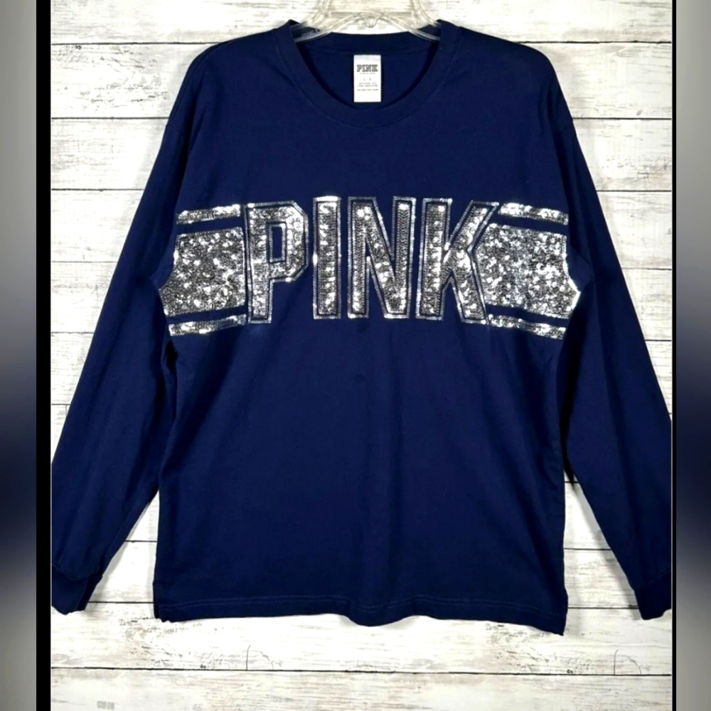 PINK by VS  Blue/ Glitter Long Sleeve Top Size Medium